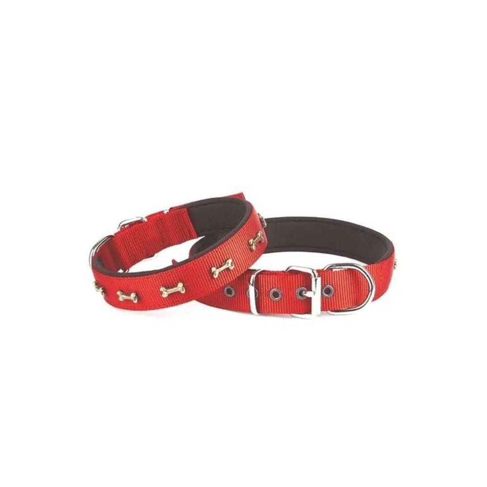 Doggie Woven Metal Bone Ornament Dog Collar Red Large