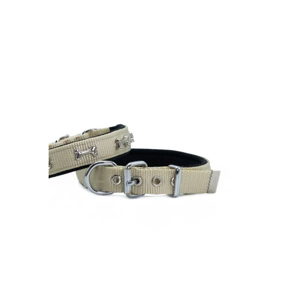 Doggie DSBT Woven Metal Bone Ornament Dog Collar S-Khaki