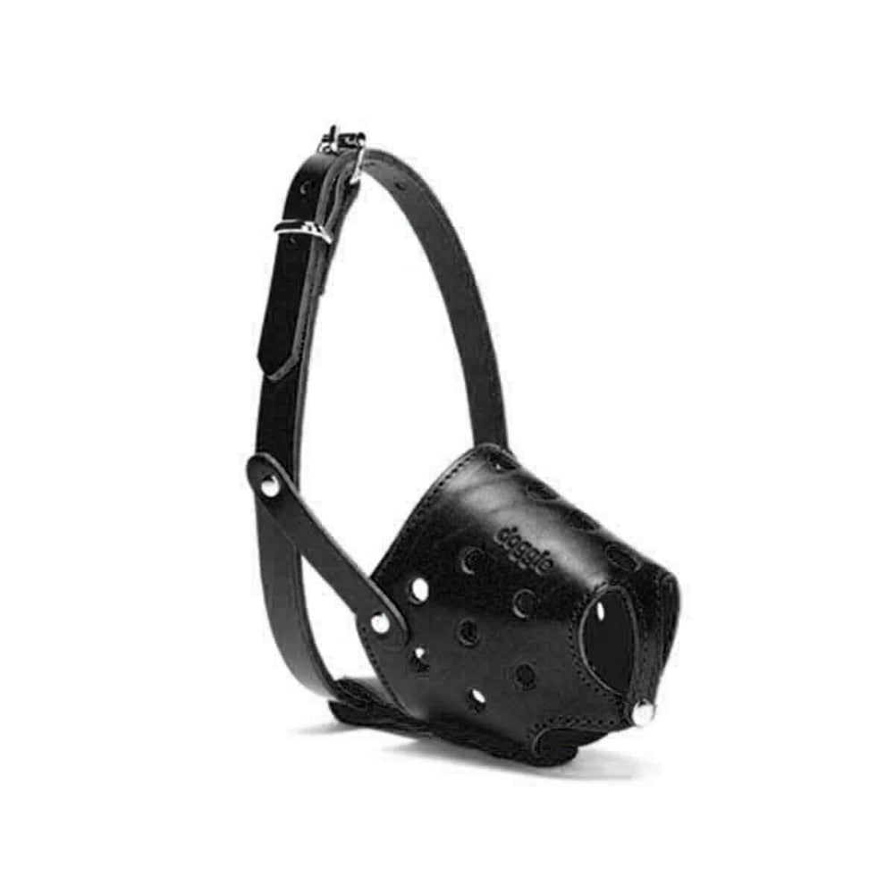 Doggie Short Snout Leather Dog Muzzle for Brachycephalic Breeds, Large Black