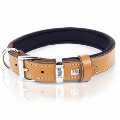 Doggie Comfort Leather Dog Collar Camel for Small Breeds 45cm