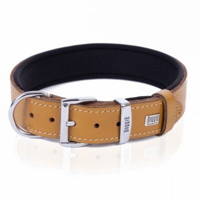 Doggie Comfort Leather Dog Collar Camel 3.5x55 cm