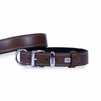 Doggie Comfort Leather Dog Collar Brown Durable Design 37-45cm