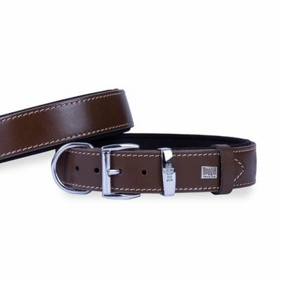 Doggie Comfort Leather Dog Collar Brown Durable Fit 55 cm