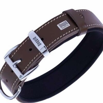 Doggie Comfort Leather Dog Collar Brown Adjustable 42-50cm