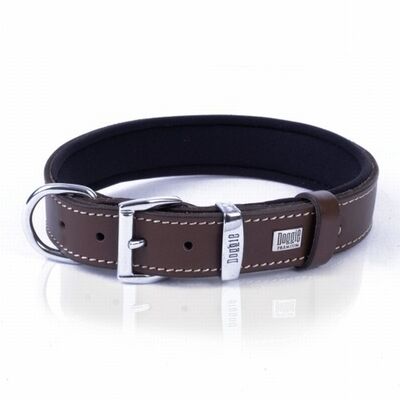 Doggie Comfort Leather Dog Collar Brown Adjustable 42-50cm
