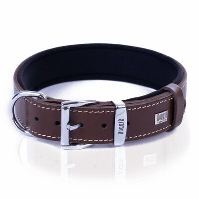 Doggie Comfort Leather Dog Collar Brown Adjustable 4x55cm