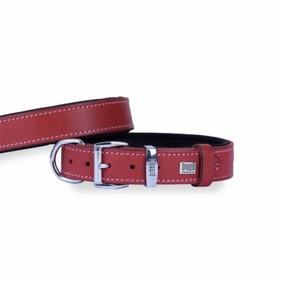 Doggie Comfort Leather Dog Collar Red Adjustable 2.5x45 cm