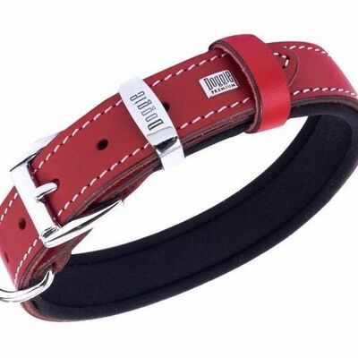 Doggie Comfort Leather Dog Collar Red Adjustable 2.5x45 cm