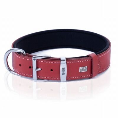 Doggie Comfort Red Leather Dog Collar for Large Breeds 55cm