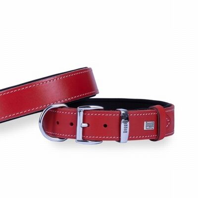 Doggie Comfort Red Leather Dog Collar for Large Breeds 60cm