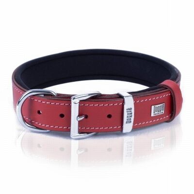 Doggie Comfort Red Leather Dog Collar for Medium Breeds 50cm