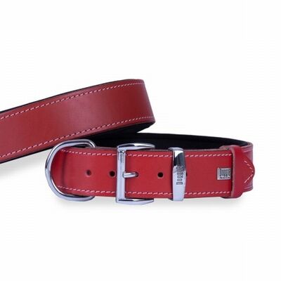 Doggie Comfort Red Leather Dog Collar for Large Breeds 47-55cm