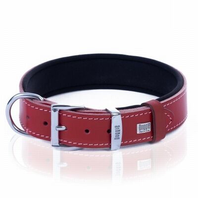 Doggie Comfort Red Leather Dog Collar for Large Breeds 47-55cm