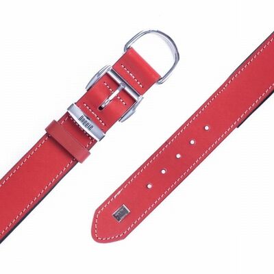 Doggie Comfort Red Leather Dog Collar for Large Breeds 47-55cm