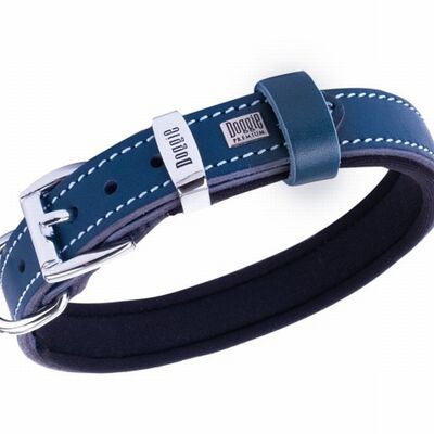 Doggie Comfort Leather Dog Collar Royal Blue 30-35cm