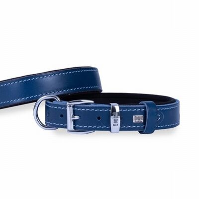 Doggie Comfort Leather Dog Collar Royal Blue 42-50cm