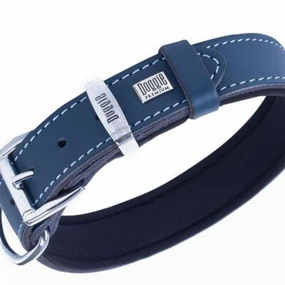 Doggie Comfort Leather Dog Collar Royal Blue 42-50cm