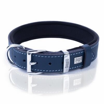 Doggie Comfort Leather Dog Collar Royal Blue 42-50cm