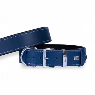 Doggie Comfort Leather Dog Collar Royal Blue 4x65 cm