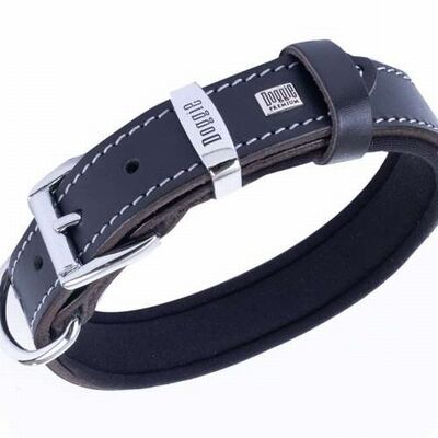 Doggie Comfort Leather Dog Collar Black Padded 45cm
