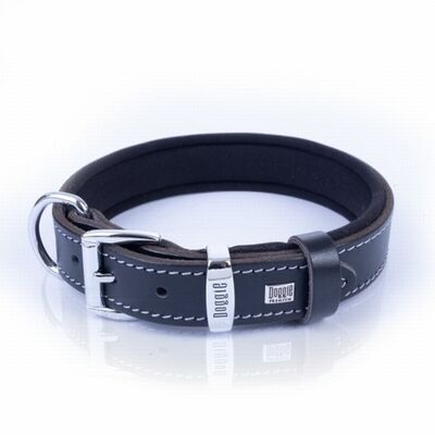 Doggie Comfort Leather Dog Collar Black Padded 45cm