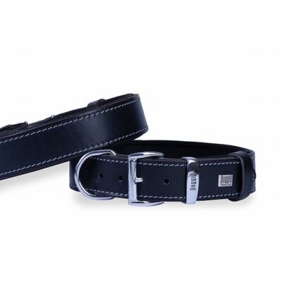 Doggie Comfort Leather Dog Collar Black Large Breed 3.5x55cm