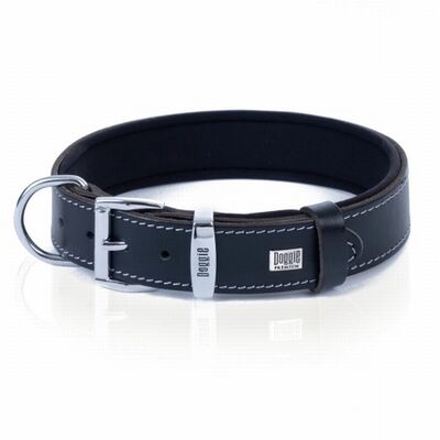 Doggie Comfort Leather Dog Collar Adjustable Black 3.5x60 cm
