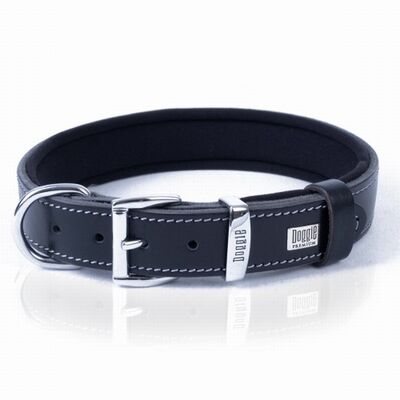 Doggie Comfort Black Leather Dog Collar Soft Padded 50cm