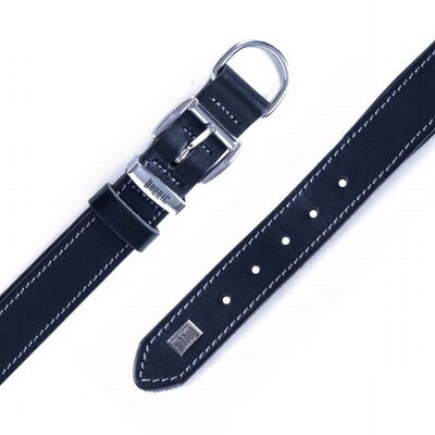 Doggie Comfort Black Leather Dog Collar Soft Padded 50cm