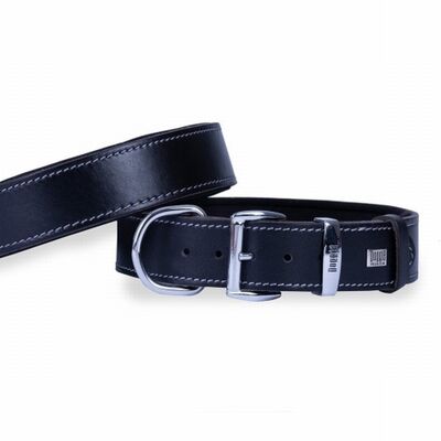 Doggie Comfort Black Leather Dog Collar Durable Design 60 cm