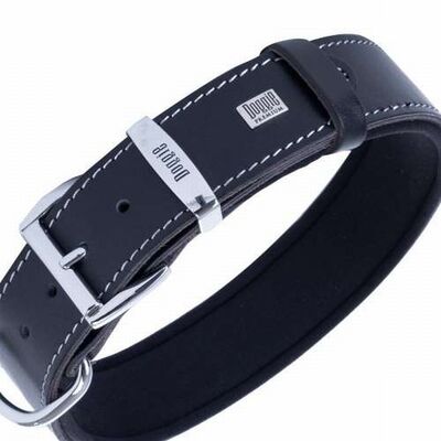 Doggie Comfort Leather Dog Collar Black for Large Breeds 65 cm
