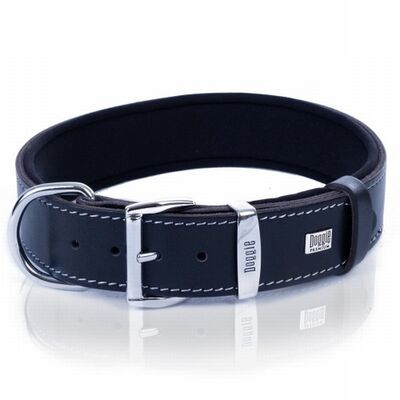 Doggie Comfort Leather Dog Collar Black for Large Breeds 65 cm