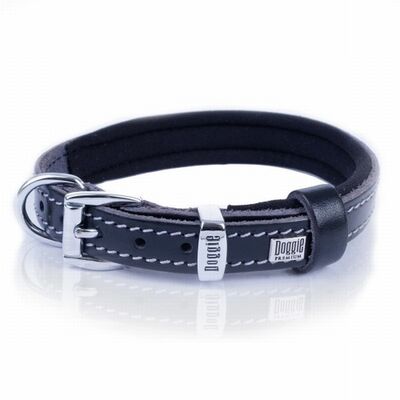 Doggie Comfort Leather Dog Collar Black 1.5x20-25 cm
