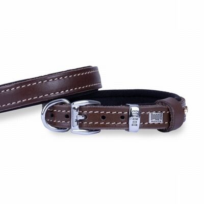 Doggie Comfort Leather Dog Collar Brown Adjustable 20-25cm