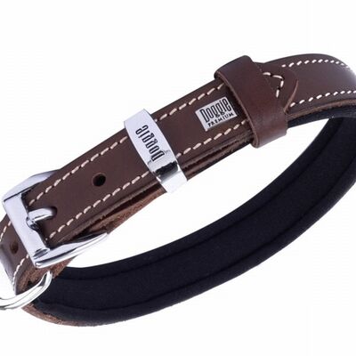 Doggie Comfort Leather Dog Collar Brown Adjustable 20-25cm