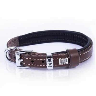 Doggie Comfort Leather Dog Collar Brown Adjustable 20-25cm