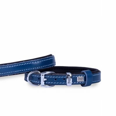 Doggie Comfort Leather Dog Collar Royal Blue Small 20-25cm