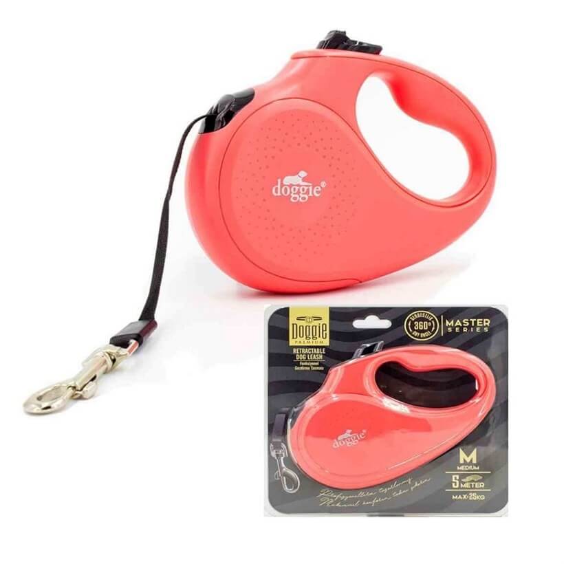 Doggie Master Retractable Dog Leash Pink XSmall 3m 12kg