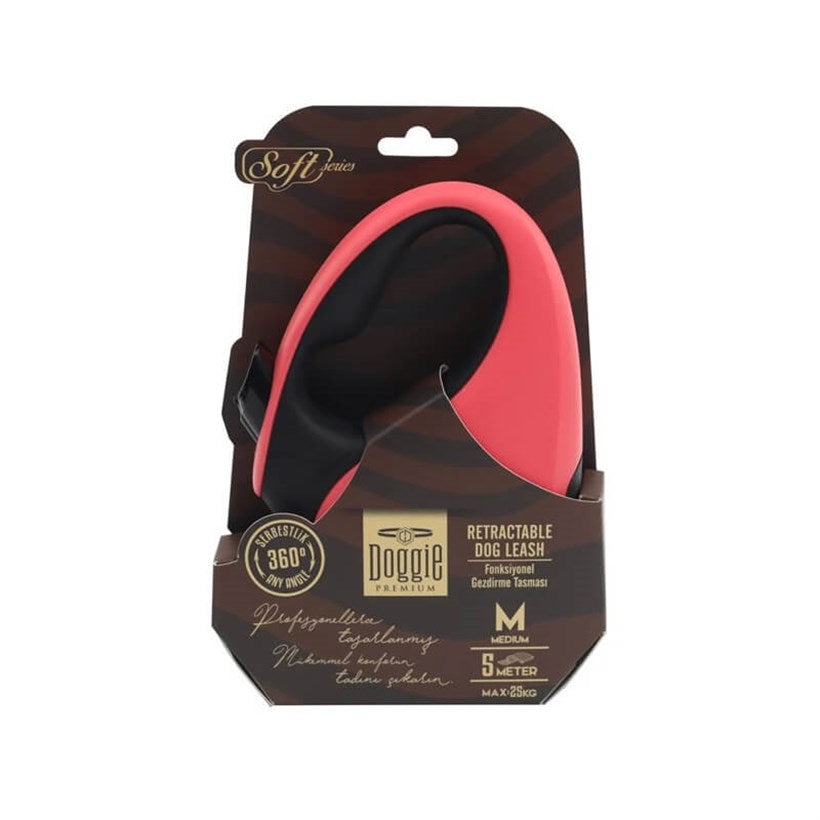 Doggie Soft Retractable Dog Leash Medium Pink 5m
