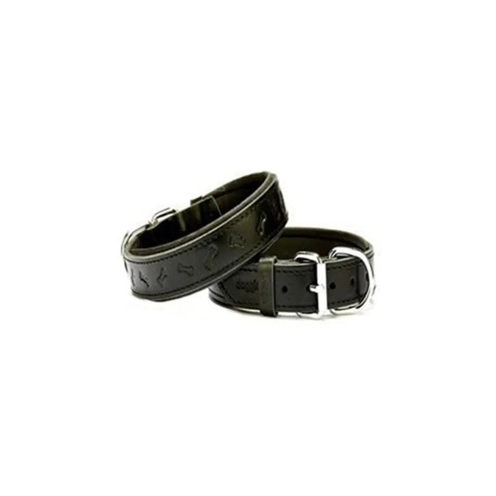Doggie SBT Bone Print Leather Dog Collar Black M