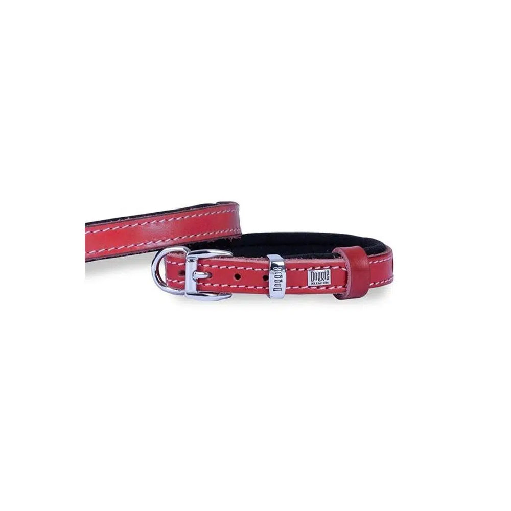 Doggie Plain Leather Dog Collar S Red 1.5x40 cm