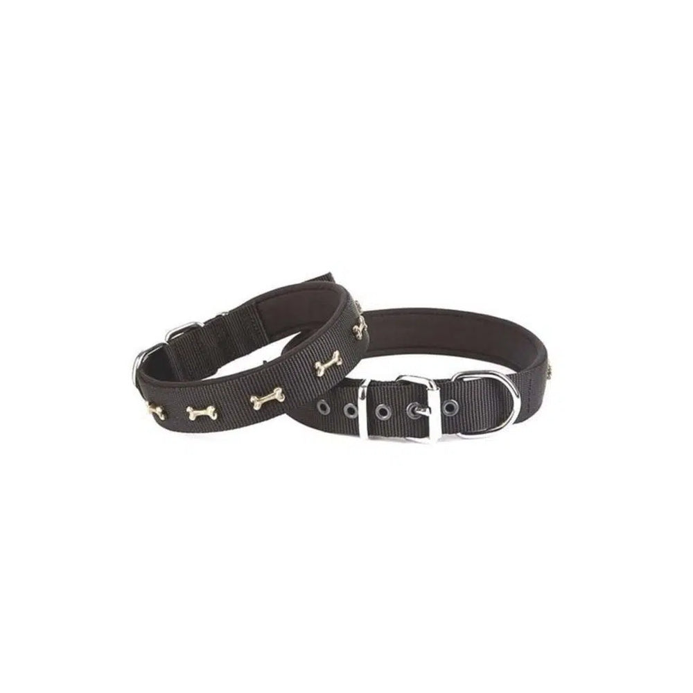 Doggie Woven Dog Collar with Metal Bone Ornaments Black 50cm