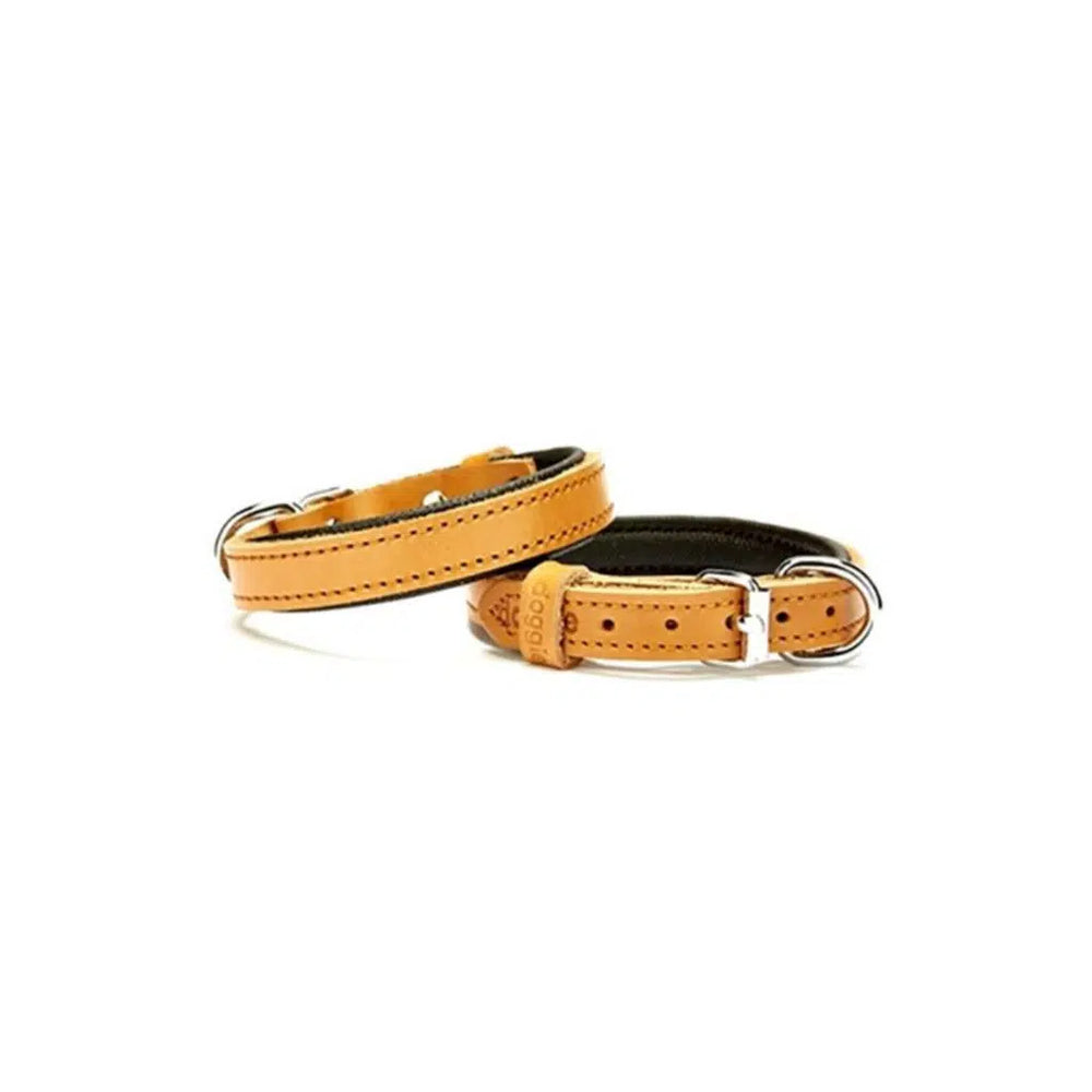 Doggie SBT Genuine Leather Padded Dog Collar Camel S