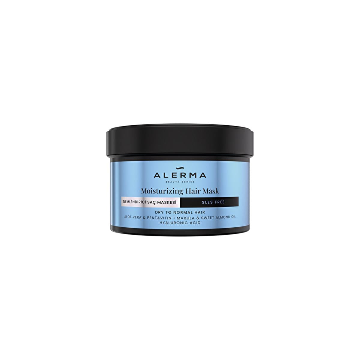 alermin moisturizing sulfate-free hair mask, alermin hair mask application to dry hair, alermin moisturizing hair mask product packaging Alerma Moisturizing Hair Mask - Hydrates and Restores Dry Hair | 240 ml Alerma Moisturizing Sulfate-Free Hair Mask 240 ml alermen, moisturizing-hair-mask, sulfate-free, vegan-hair-care, dry-hair-treatment, hair-care-products, cruelty-free, intense-hydration, paraben-free, ai-generated