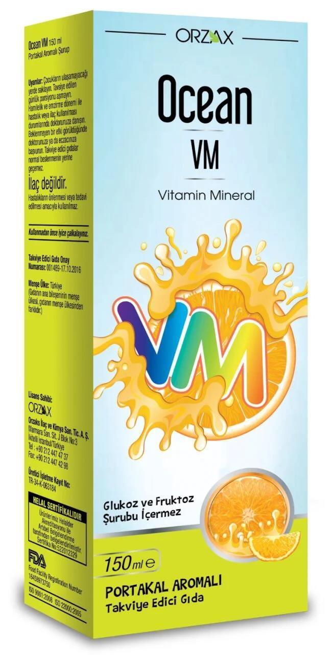 Ocean VM Vitamin Mineral Syrup for Adults and Children - Orange Flavored Dietary Supplement 150ml - image 3
