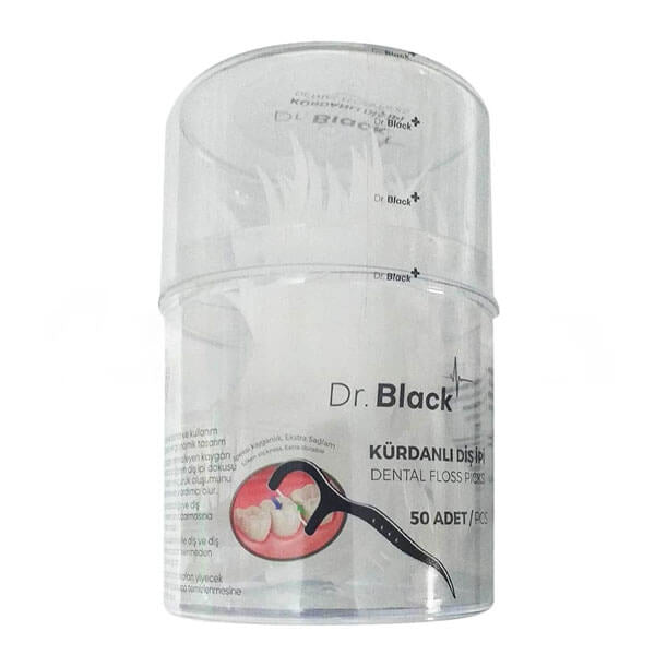 Dr. Black Dental Floss Picks in Cylinder Box 50 Count