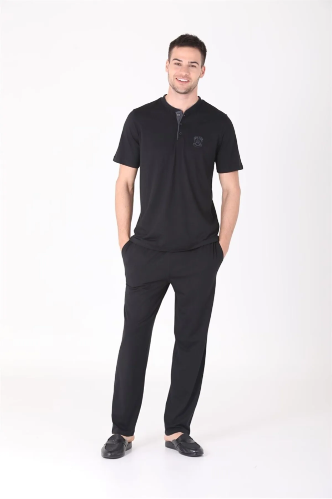 Ds Damat 4-Piece Combed Cotton Pajama Set in Black