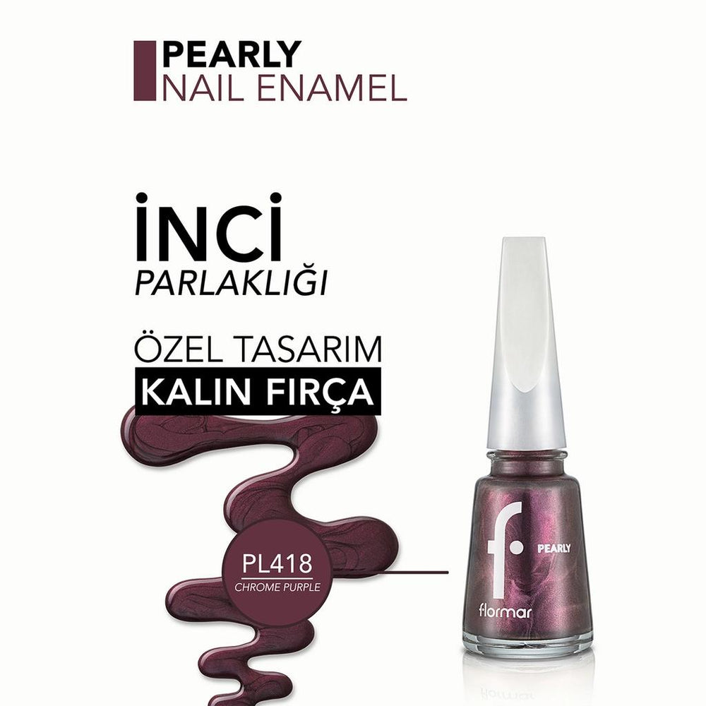 Flormar Pearly Chrome Purple Shimmer Nail Polish PL418 11ml