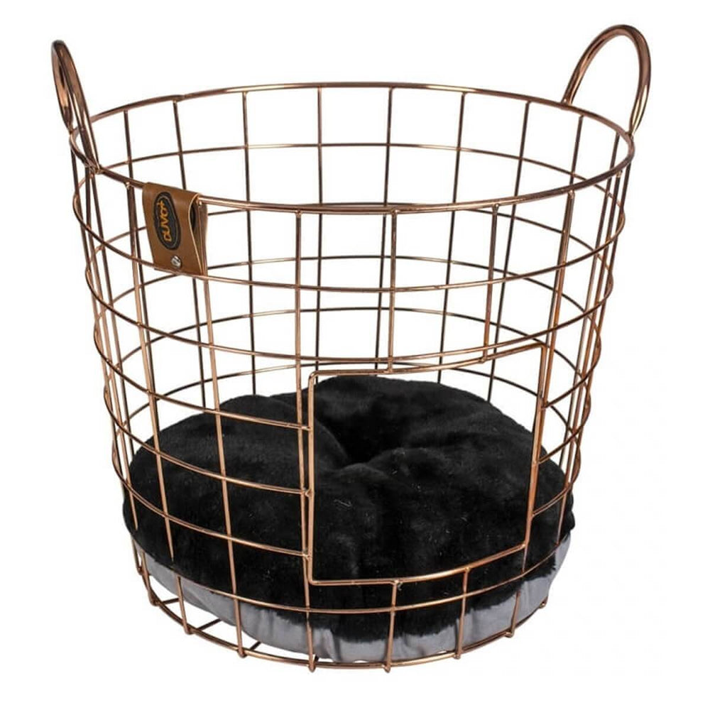 Duvo+ Caramel Round Metal Cat Basket with Reversible Cushion 37cm