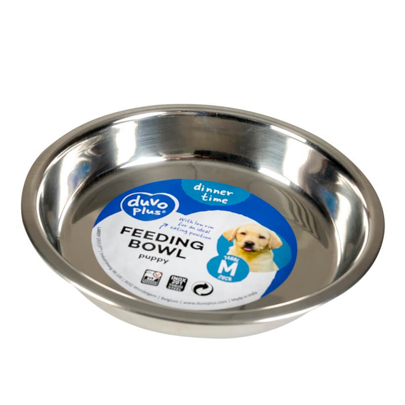 Duvo+ Stainless Steel Puppy Feeding Bowl Low Profile 20 cm